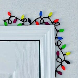 Black Metal Christmas Door Corner Decoration with Colorful Lights 11.8"x11.3"